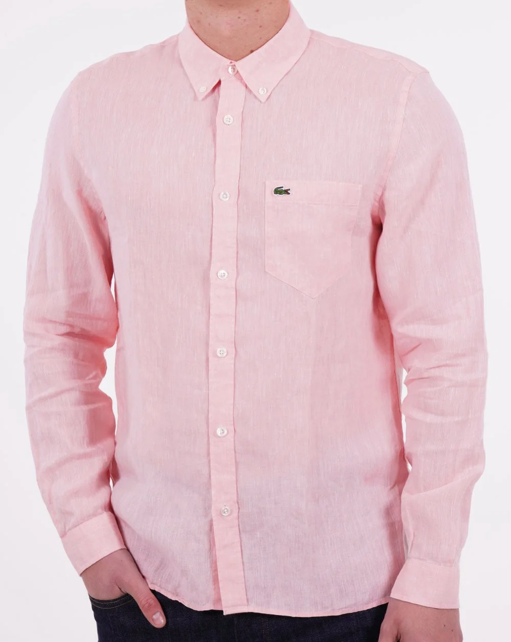 Lacoste Long Sleeve Linen Shirt Pink - Image 3