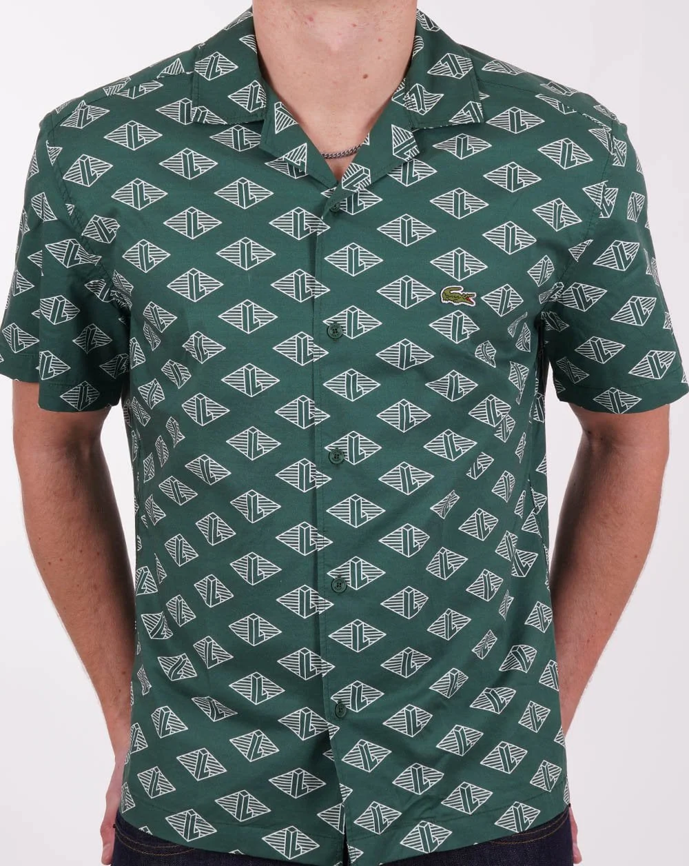 Lacoste Monogram Cuban SS Shirt Green/White