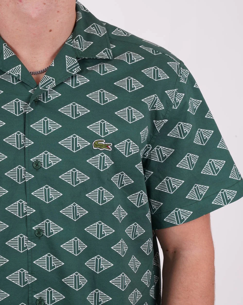 Lacoste Monogram Cuban SS Shirt Green/White - Image 2