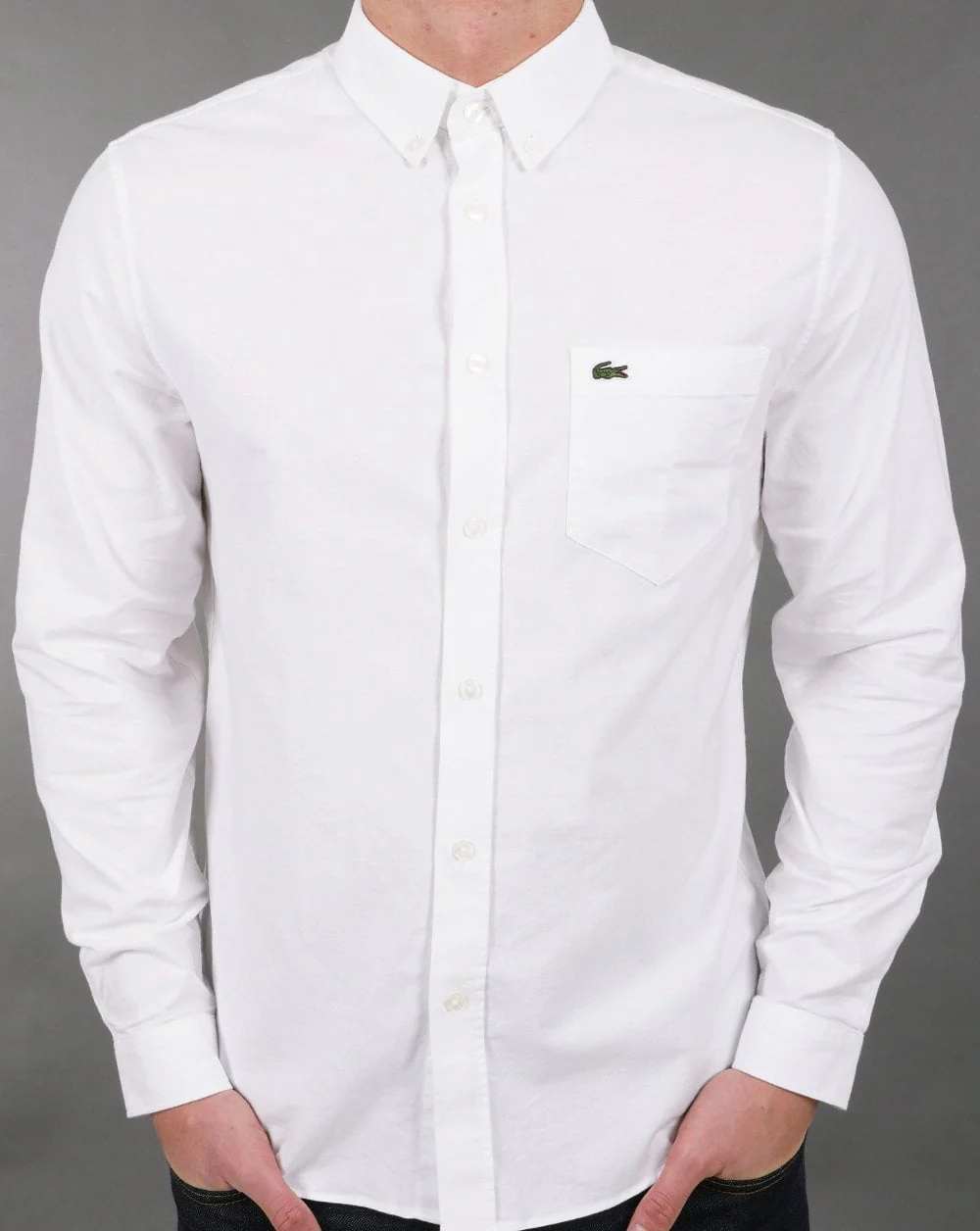 Lacoste Oxford Long Sleeve Shirt White - Image 3