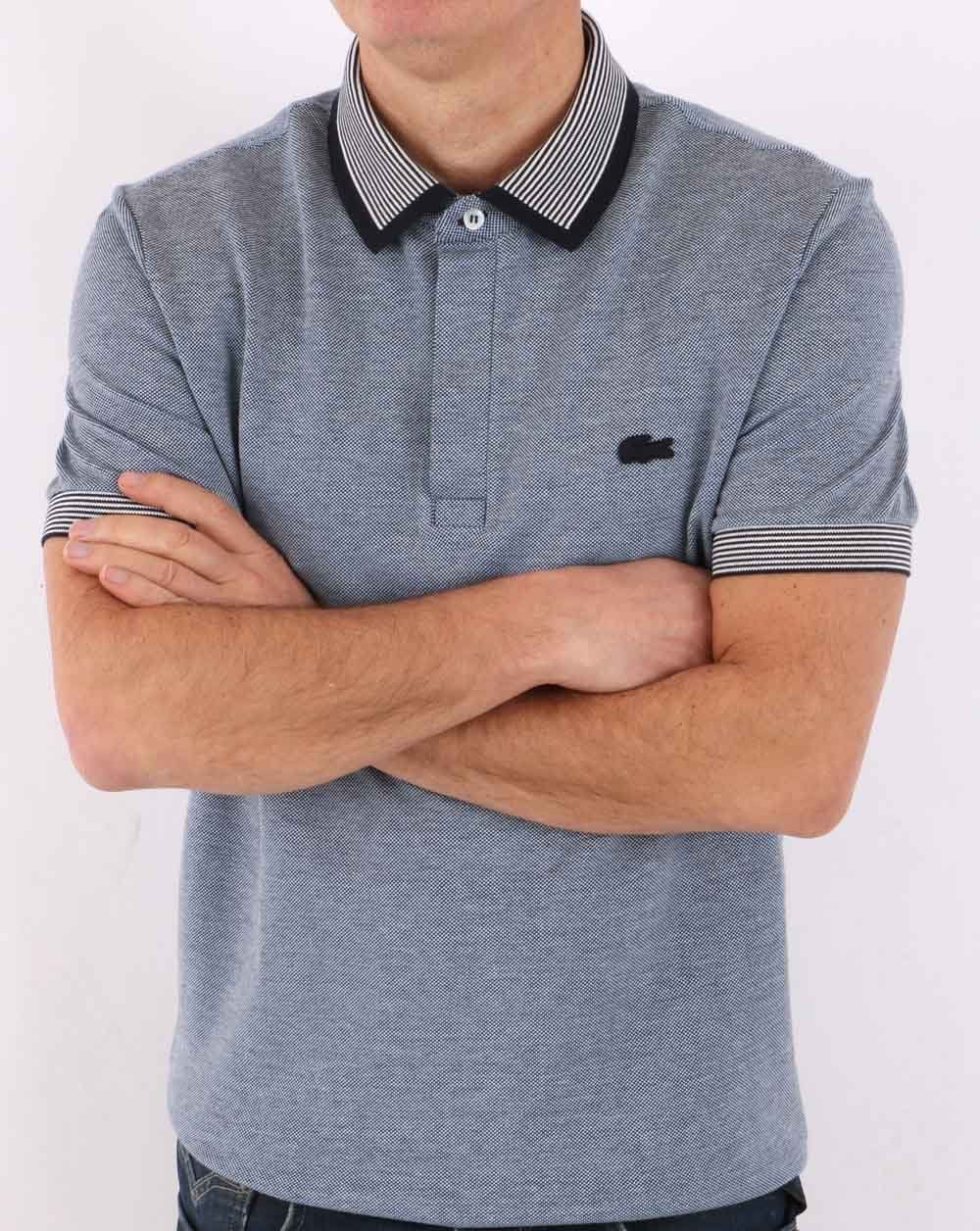 Lacoste Patterned Polo Shirt Blue/White - Image 3