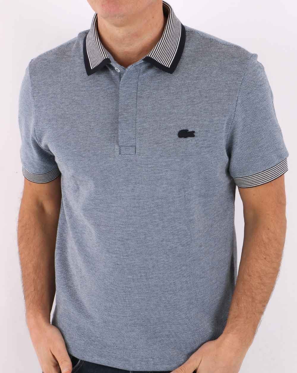 Lacoste Patterned Polo Shirt Blue/White - Image 4