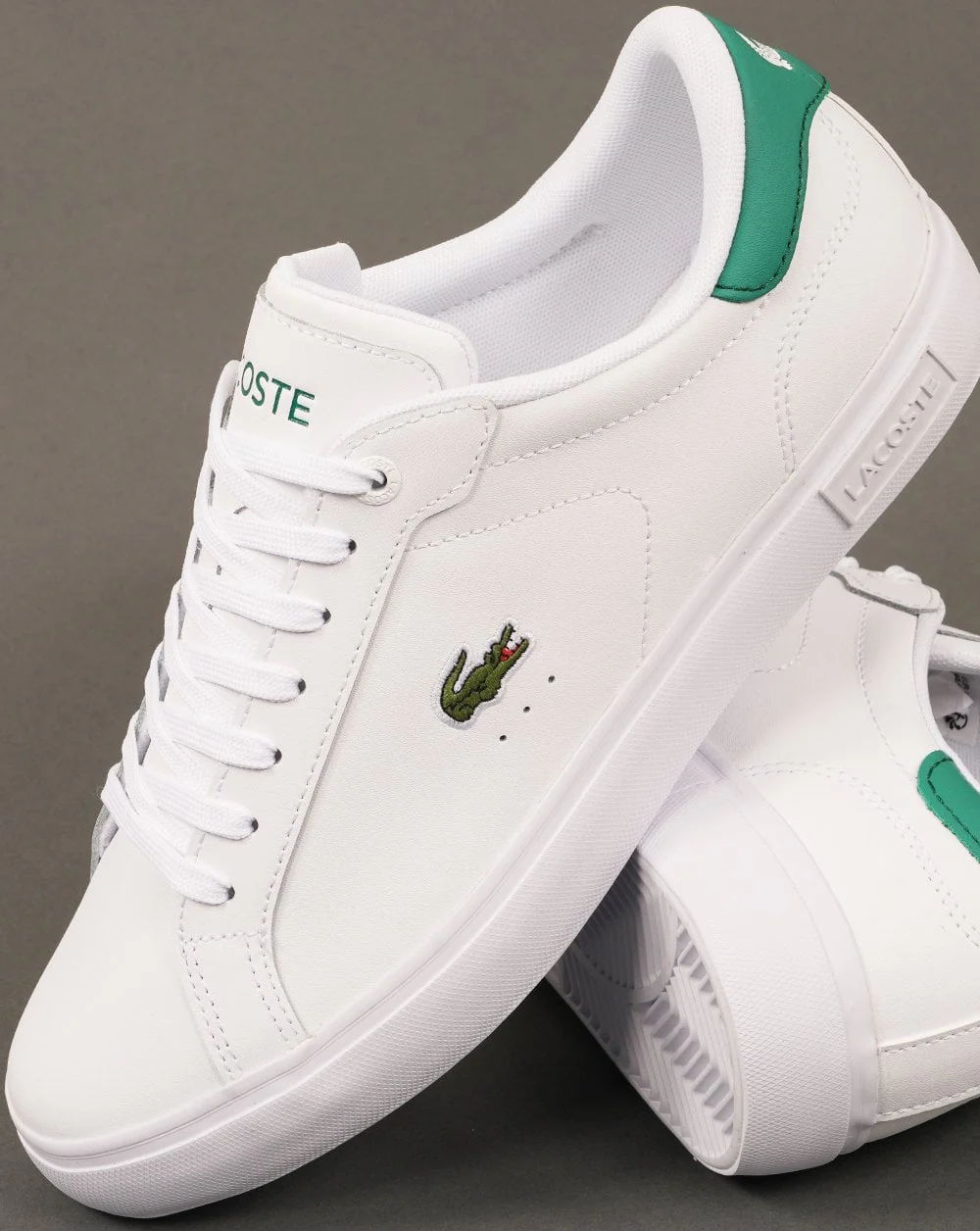 Lacoste Powercourt 125 Leather Trainers White/Green