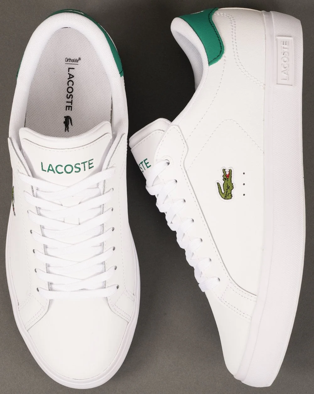 Lacoste Powercourt 125 Leather Trainers White/Green - Image 4