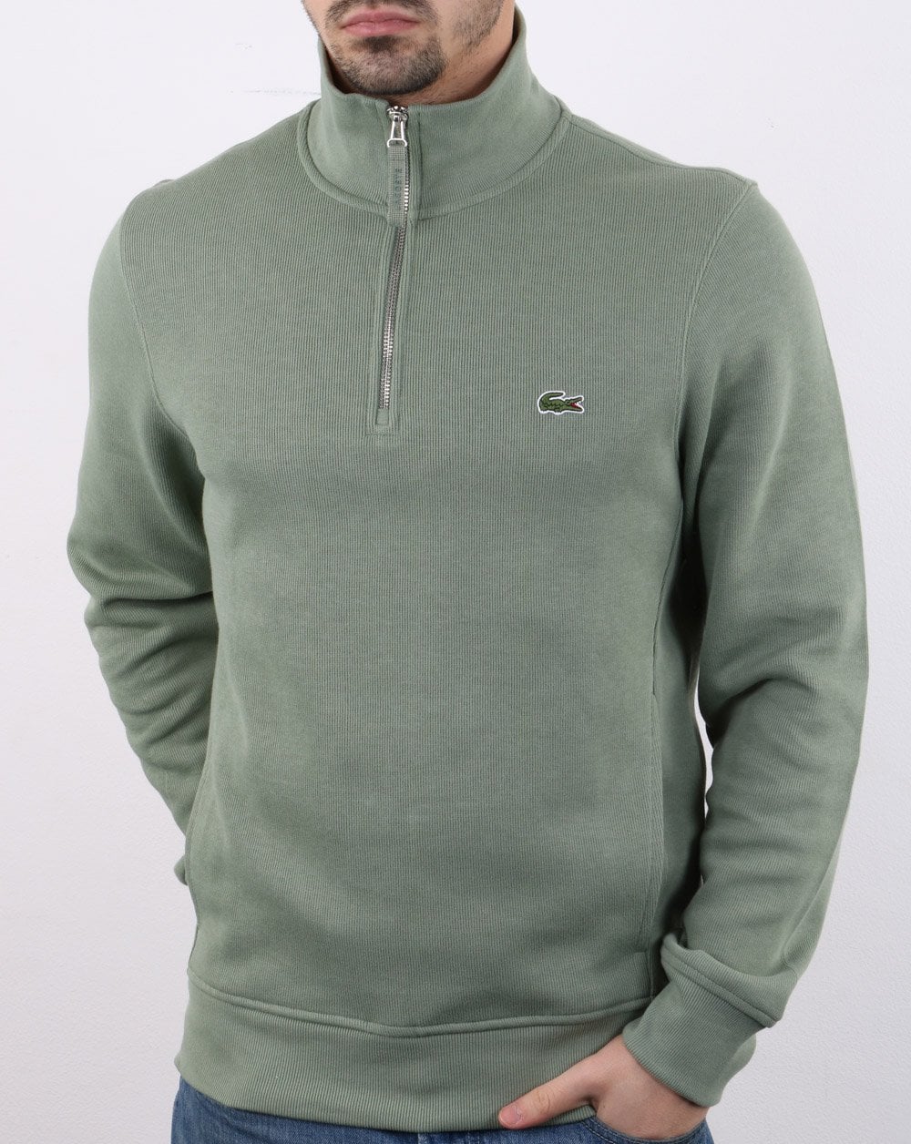 Lacoste Quarter Zip Sweatshirt Light Green - Image 2