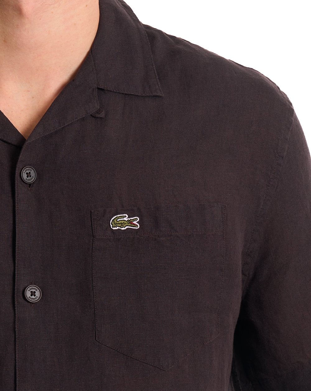 Lacoste Relaxed Fit Linen SS Shirt Brown - Image 3