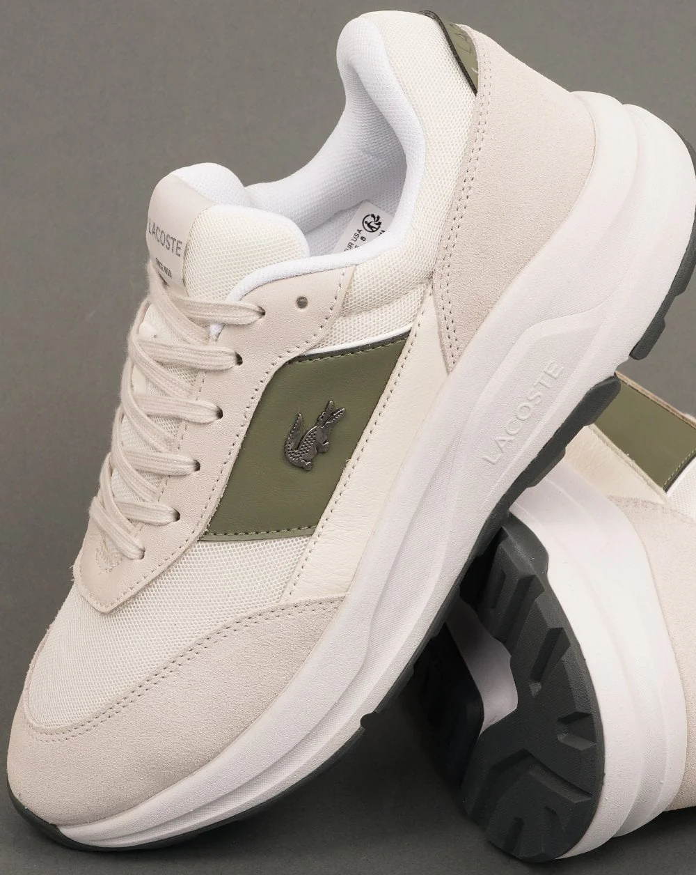 Lacoste Run Set Trainers Off White/Khaki - Image 4