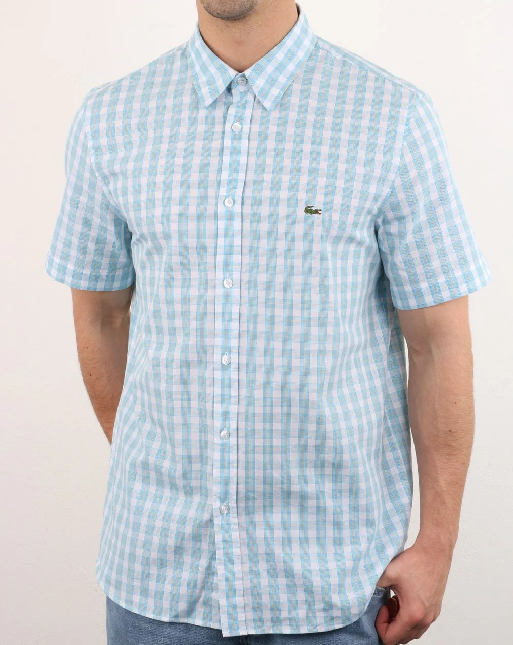 Lacoste Short Sleeve Check Shirt White/Light Blue - Image 2
