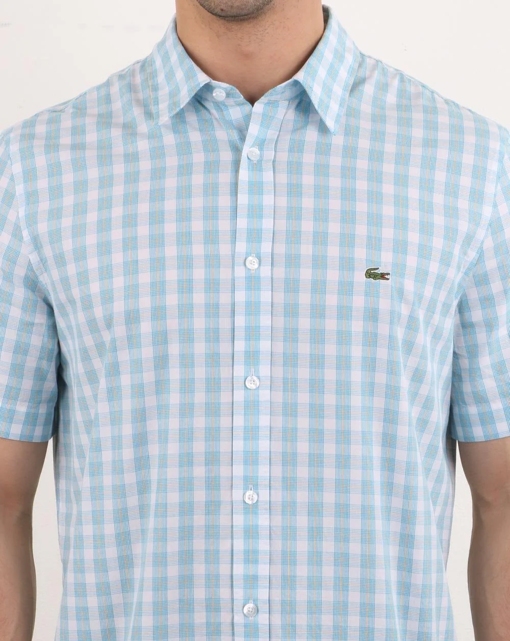 Lacoste Short Sleeve Check Shirt White/Light Blue - Image 4