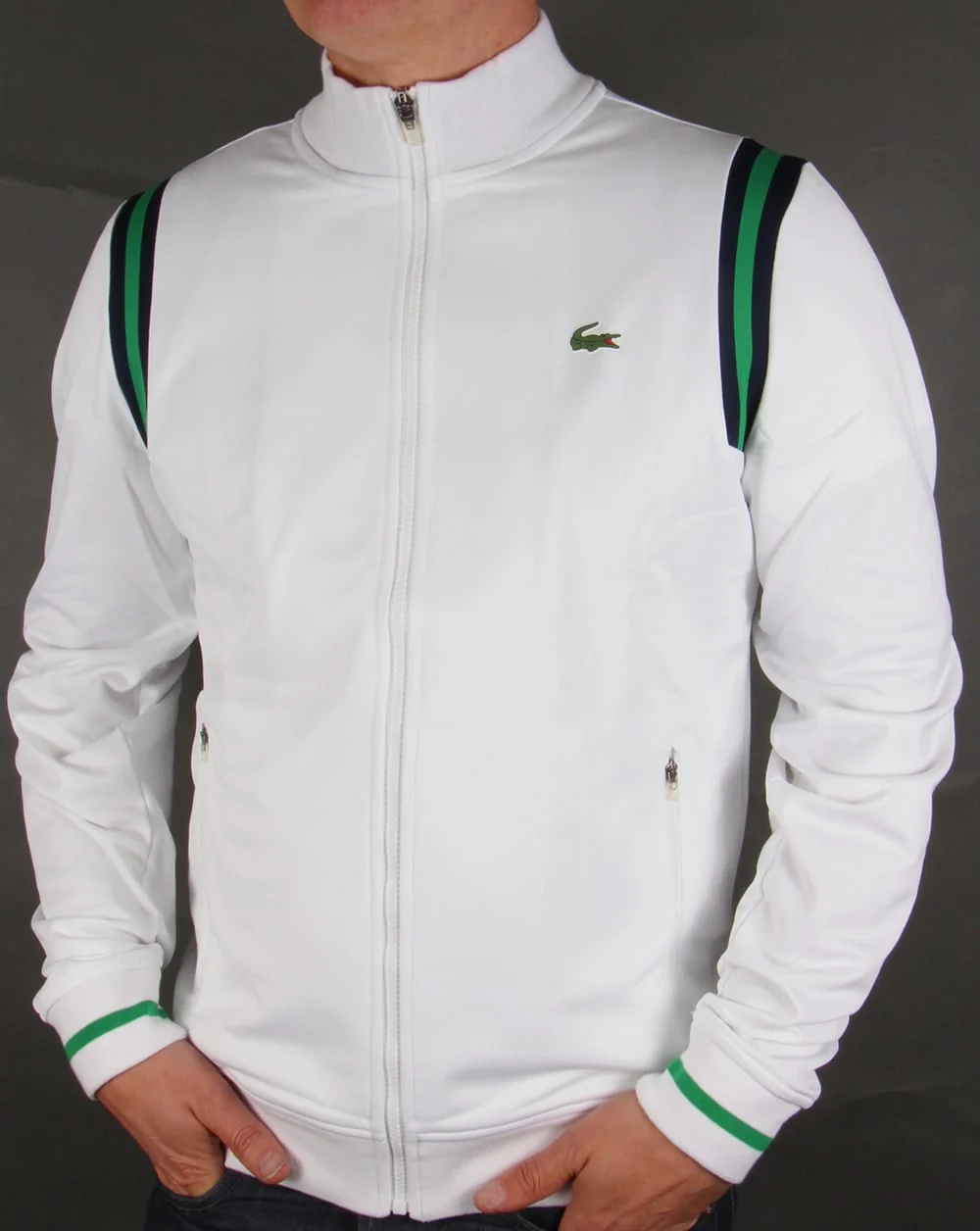 Lacoste Shoulder Stripe Track Top White/Green/Navy
