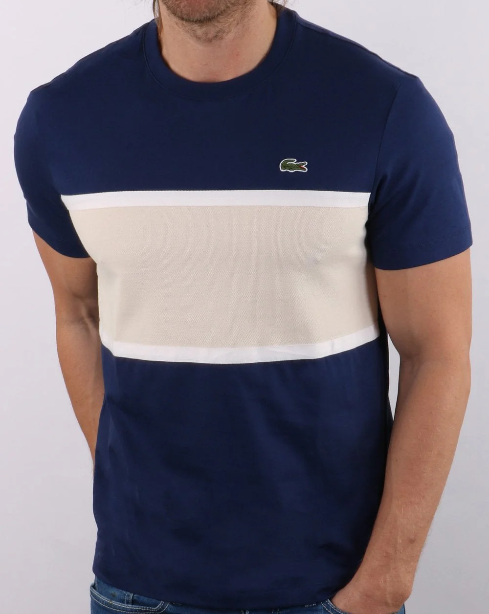 Lacoste Split T-shirt Navy/Cream - Image 3