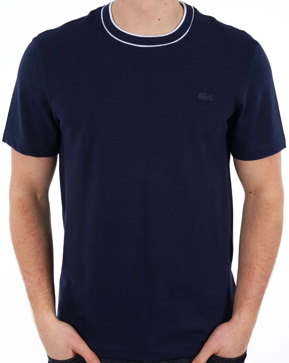Lacoste Stretch Pique Stripe Collar T-shirt Navy