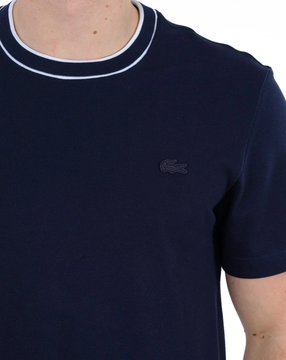 Lacoste Stretch Pique Stripe Collar T-shirt Navy - Image 2