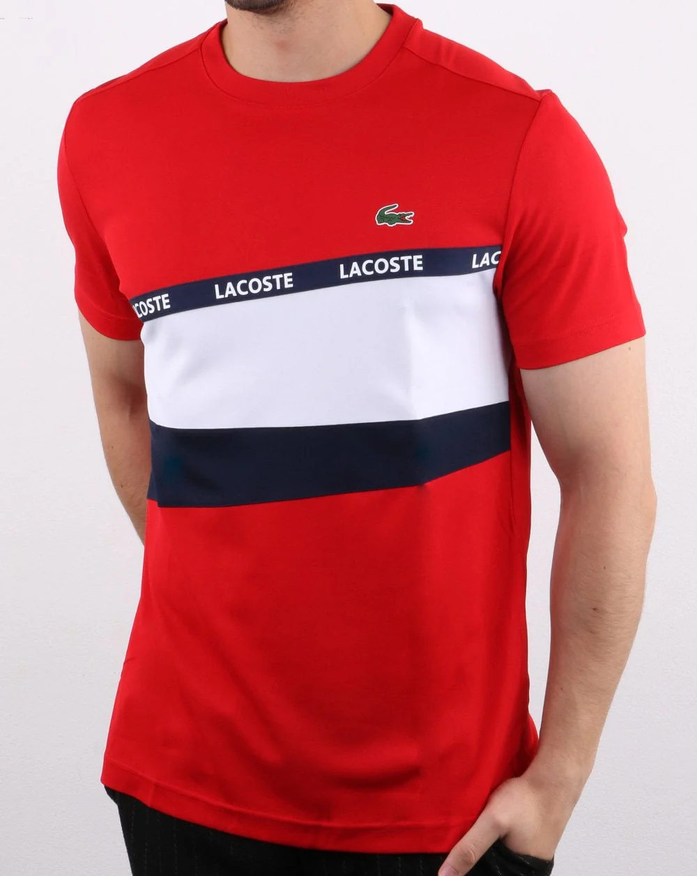 Lacoste Stripe Block T-shirt Red/navy/white - Image 2