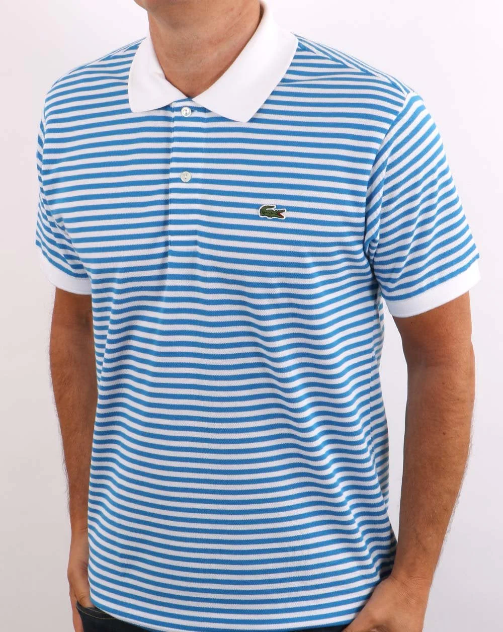 Lacoste Stripe Polo Shirt White/Blue