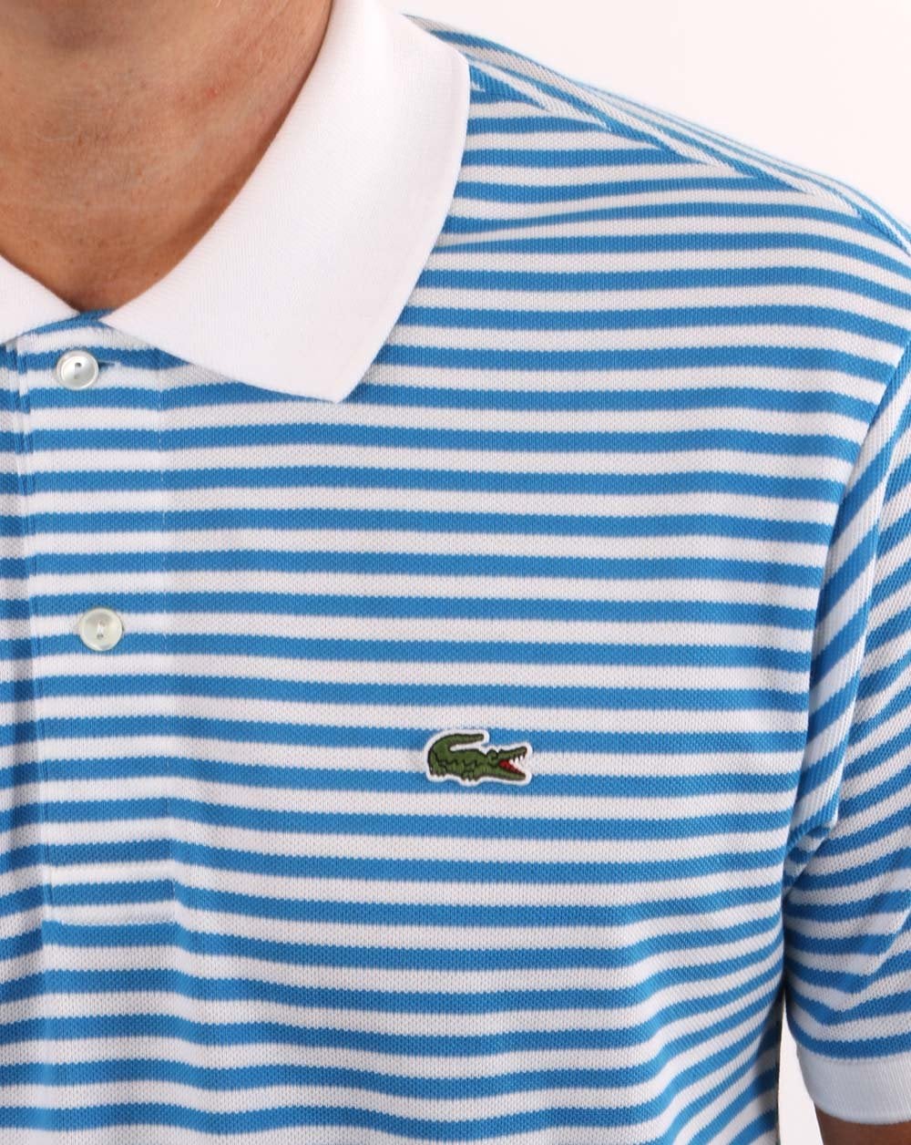 Lacoste Stripe Polo Shirt White/Blue - Image 2