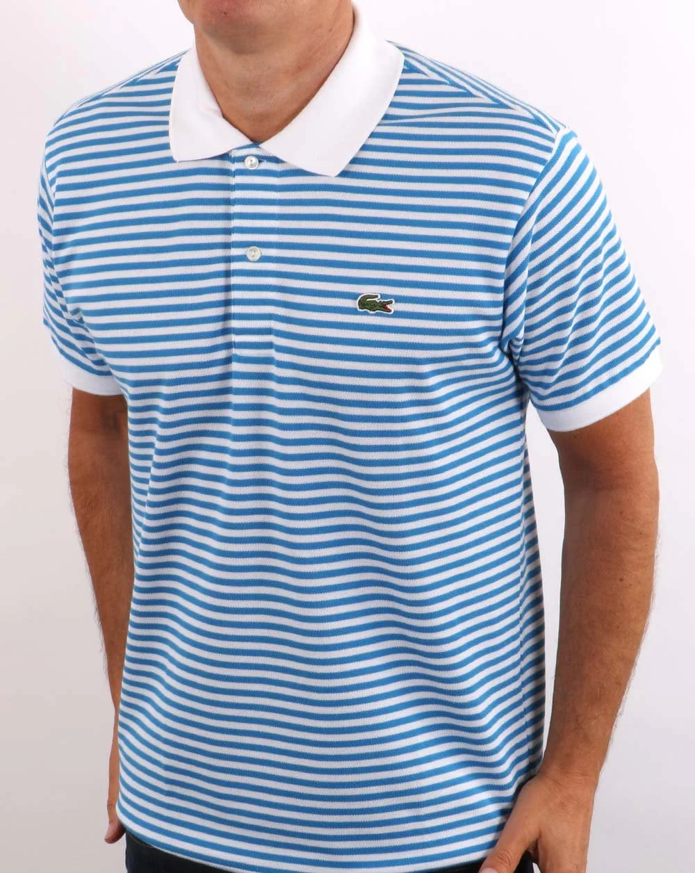 Lacoste Stripe Polo Shirt White/Blue - Image 3