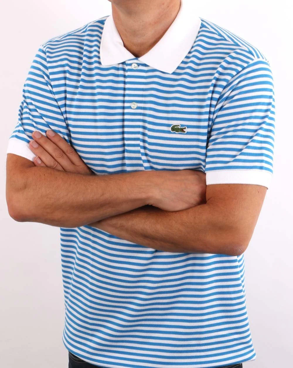 Lacoste Stripe Polo Shirt White/Blue - Image 4