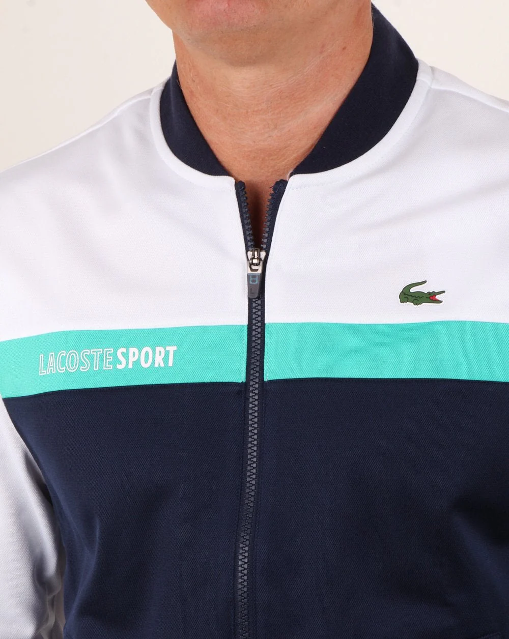 Lacoste Stripe Track Top White/navy/aqua - Image 2