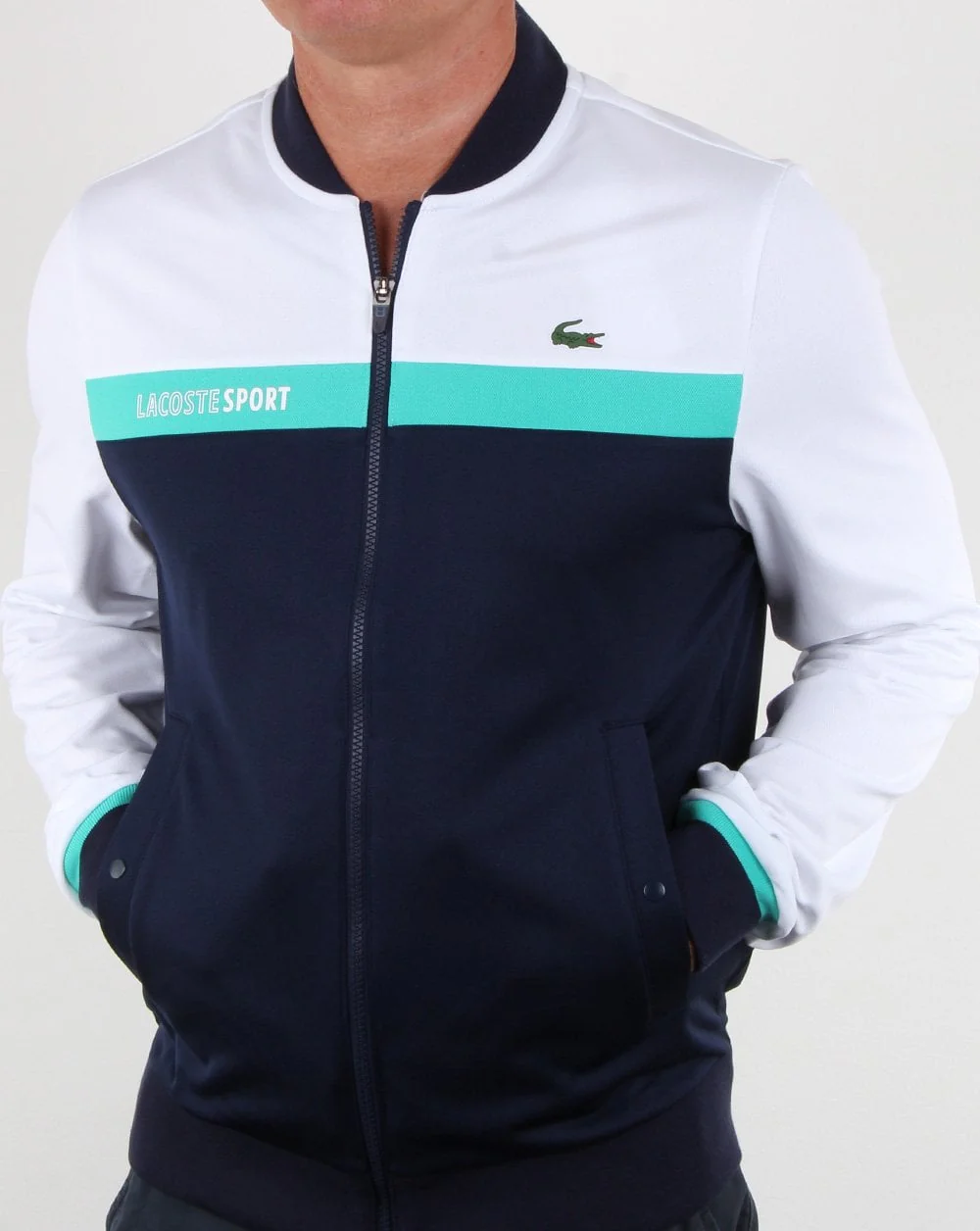 Lacoste Stripe Track Top White/navy/aqua - Image 3