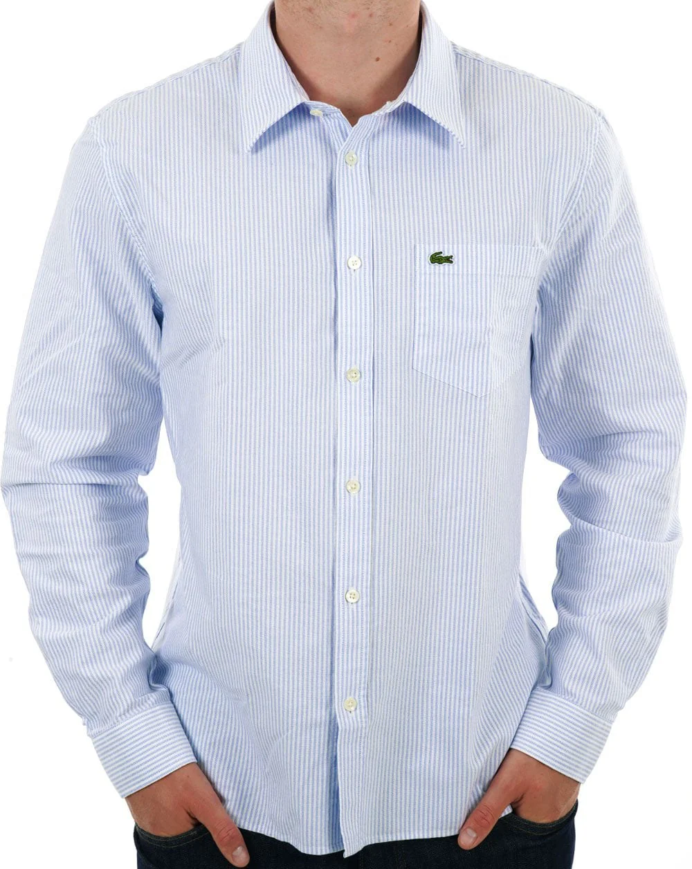 Lacoste Striped Oxford Cotton Shirt Sky Blue - Image 3