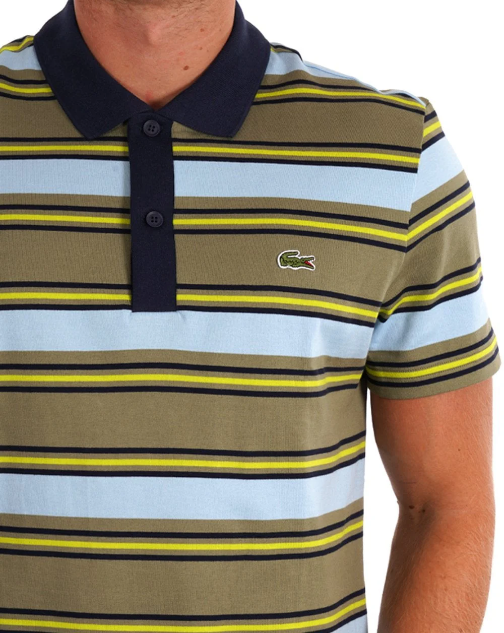 Lacoste Striped Polo Shirt Khaki Green / Blue - Image 3