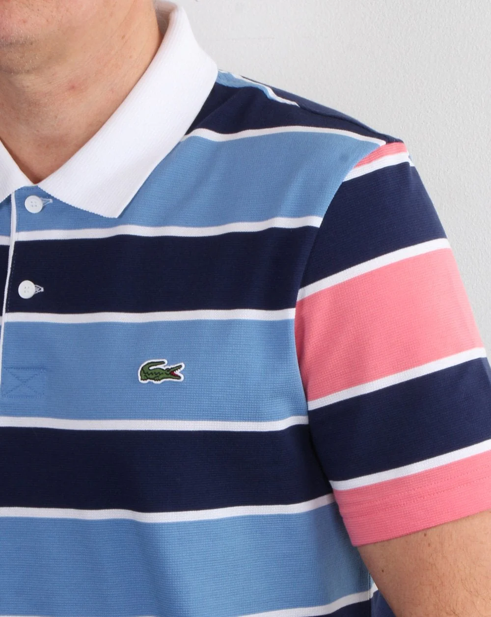 Lacoste Striped Polo Shirt Navy/Pink - Image 3