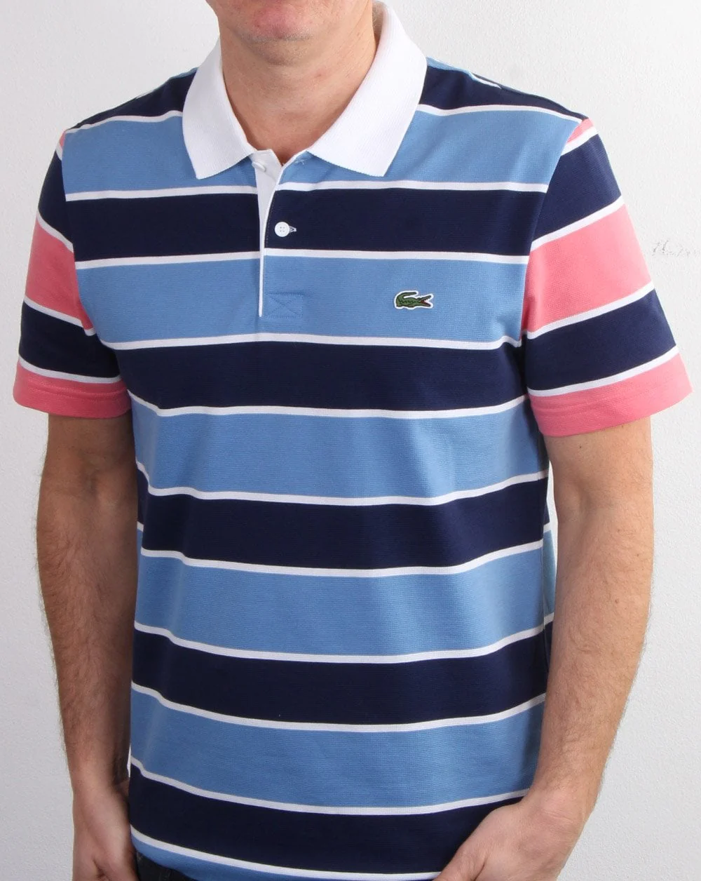 Lacoste Striped Polo Shirt Navy/Pink - Image 4