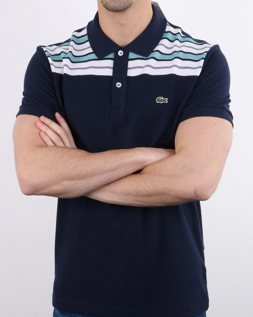 Lacoste Striped Polo Shirt Navy/White - Image 2