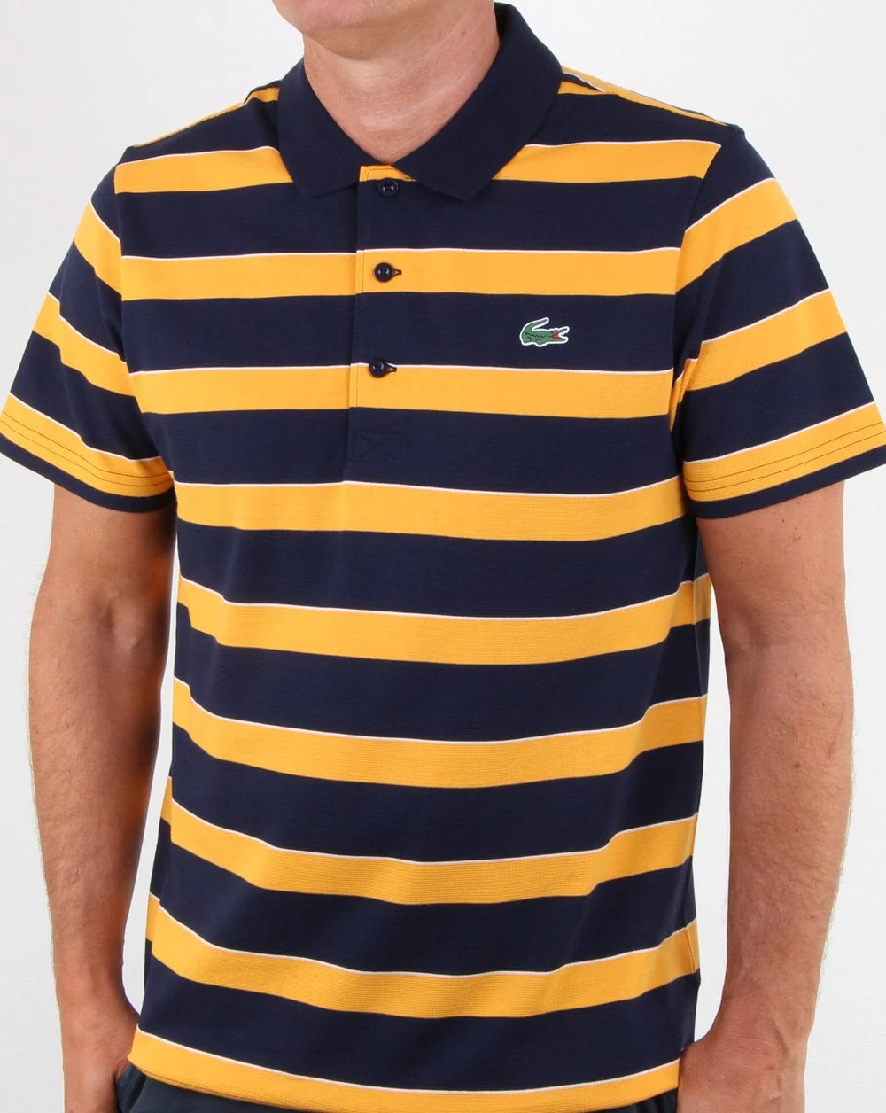 Lacoste Striped Polo Shirt Navy/Yellow