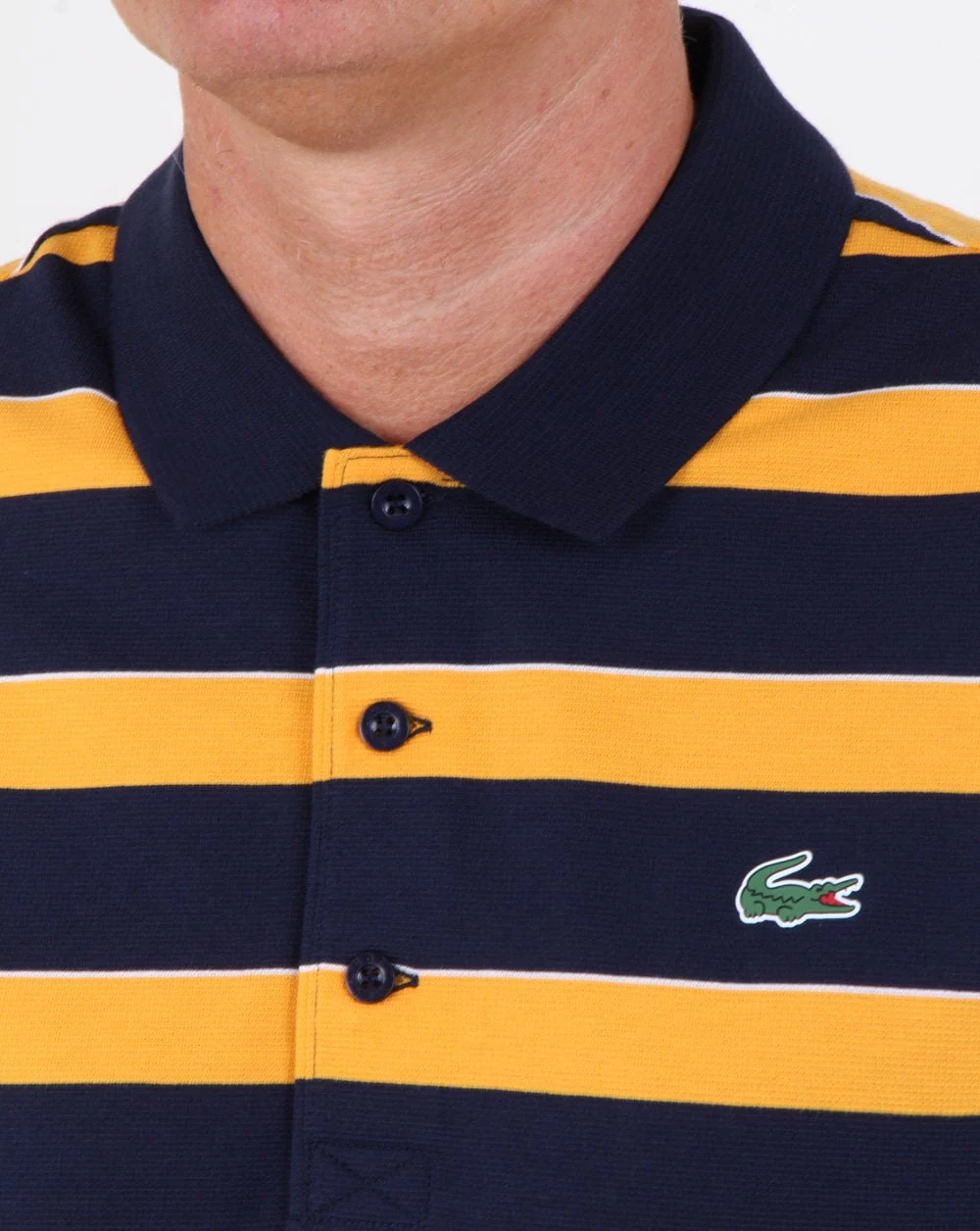 Lacoste Striped Polo Shirt Navy/Yellow - Image 2