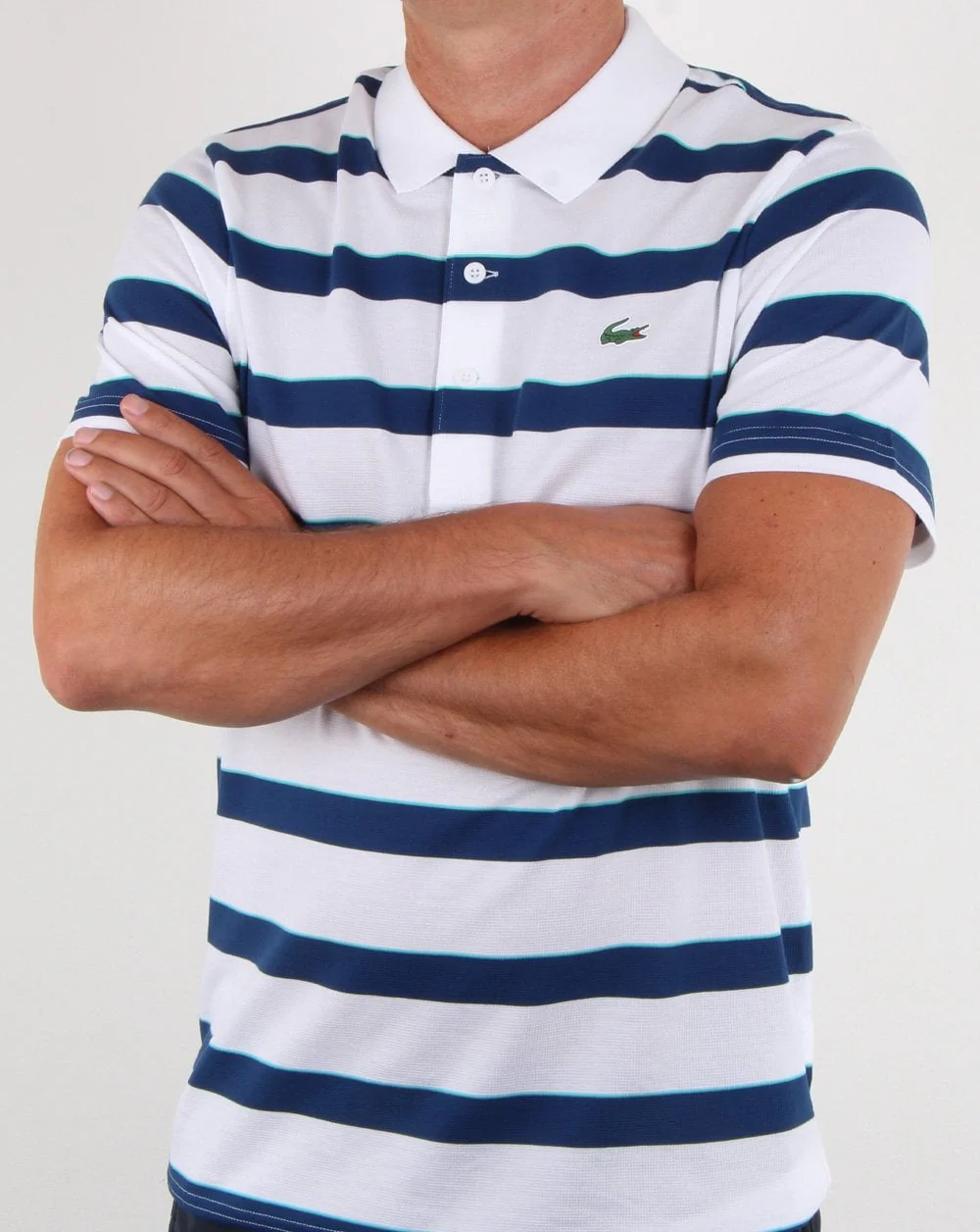 Lacoste Striped Polo Shirt White/Blue - Image 3