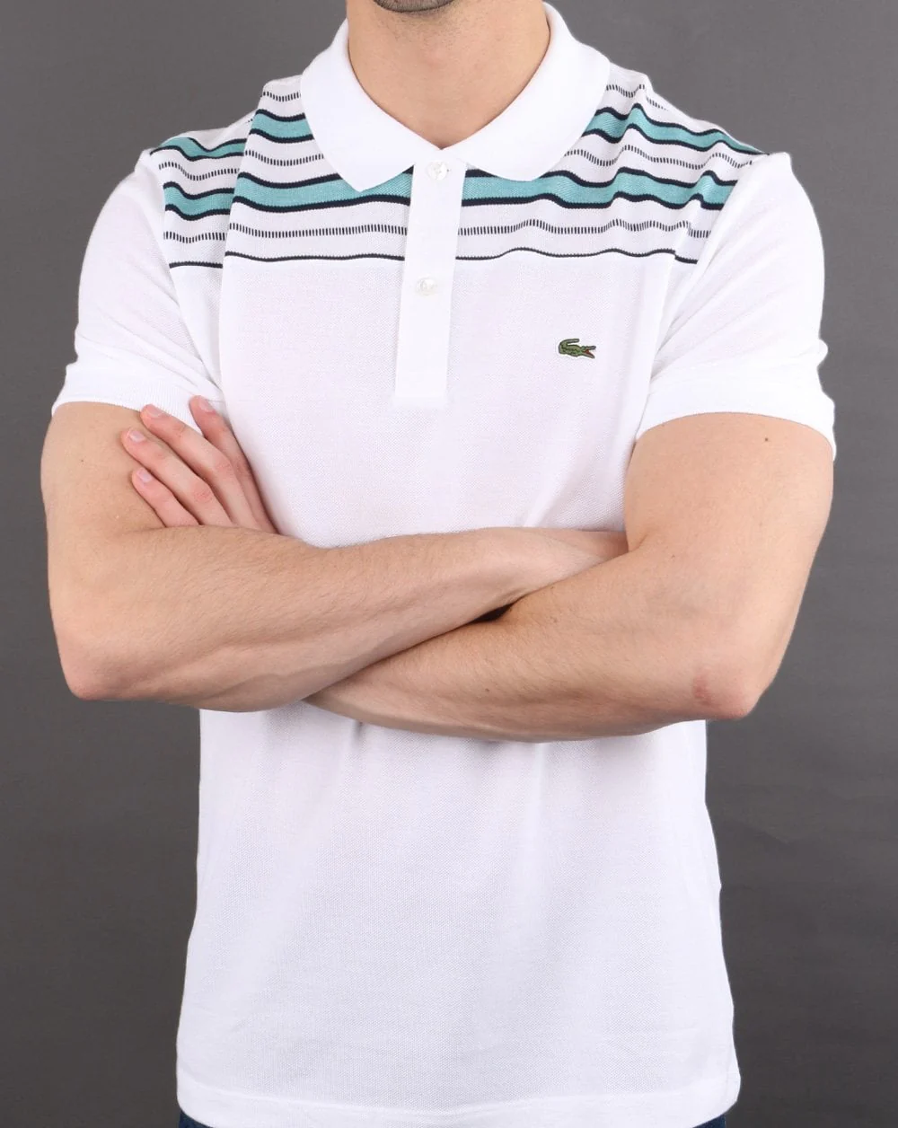 Lacoste Striped Polo Shirt White/Navy - Image 4