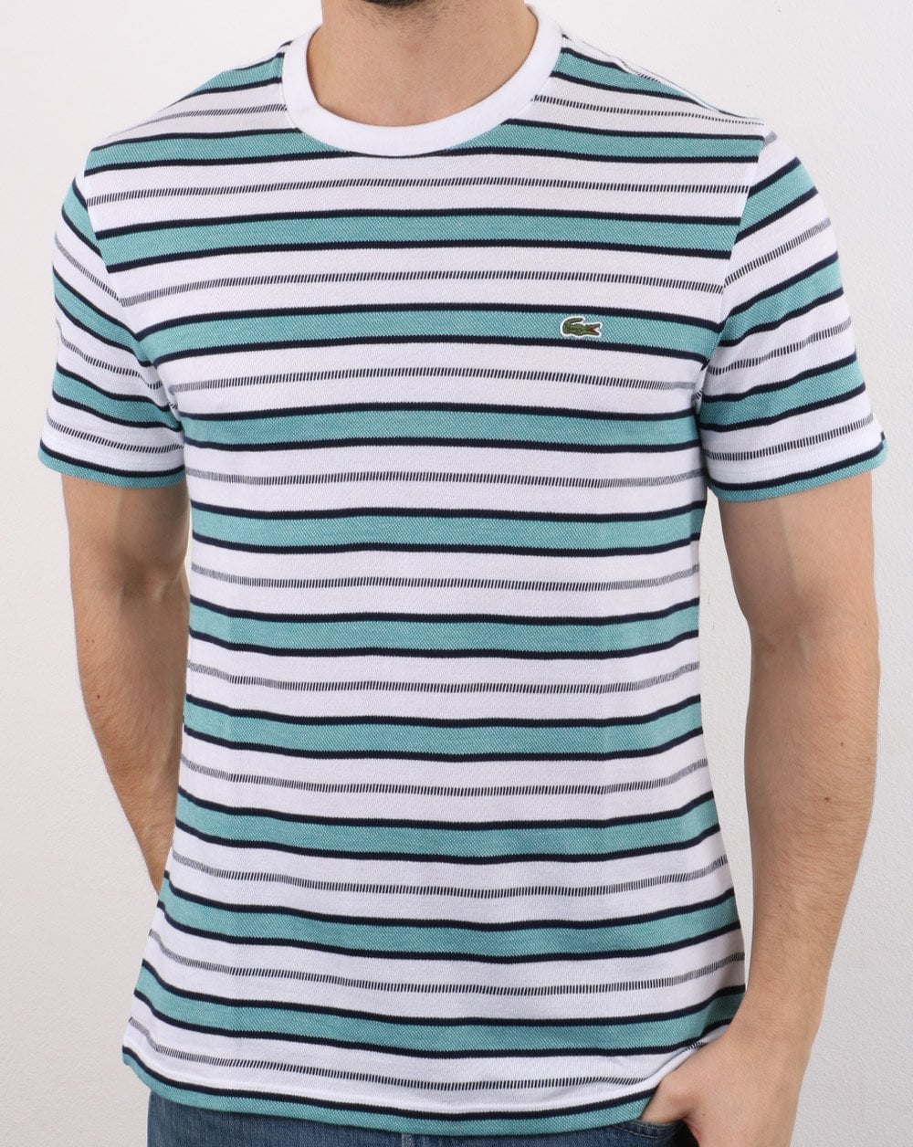 Lacoste Striped T-shirt White/Navy/Turquoise - Image 2