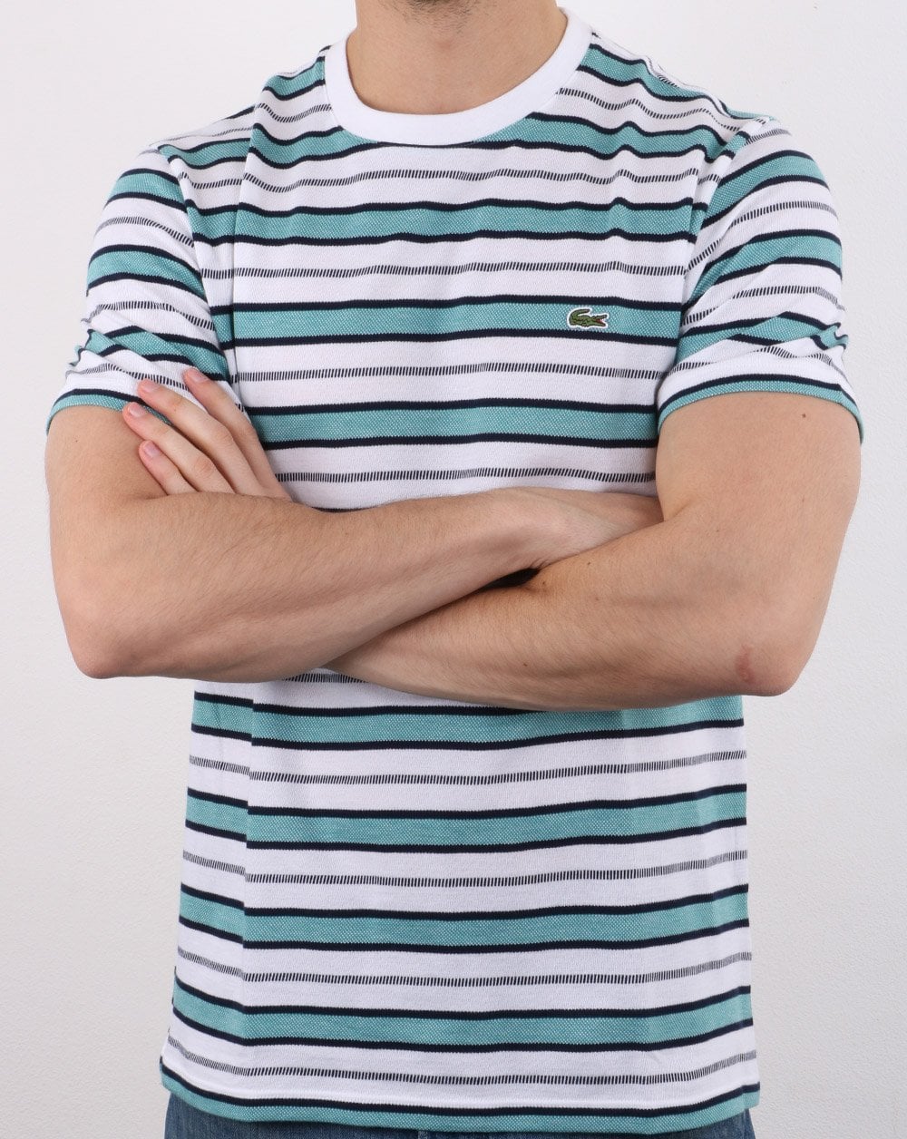 Lacoste Striped T-shirt White/Navy/Turquoise - Image 3