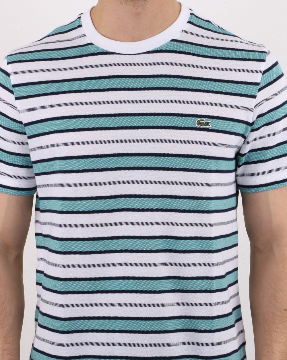 Lacoste Striped T-shirt White/Navy/Turquoise - Image 4