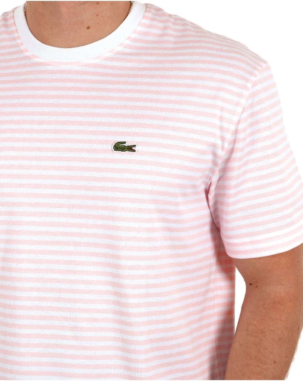 Lacoste Striped T Shirt White Pink - Image 2
