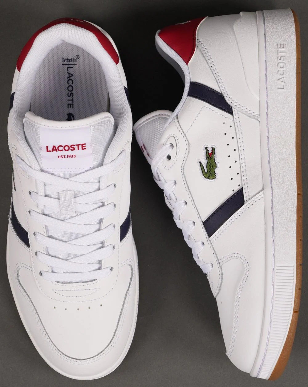 Lacoste T-clip Leather Trainers White/Navy/Red