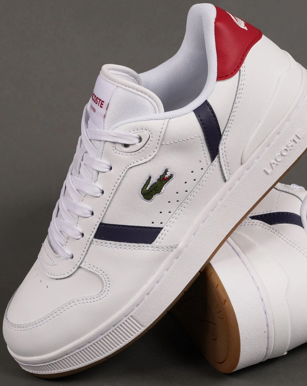 Lacoste T-clip Leather Trainers White/Navy/Red - Image 2