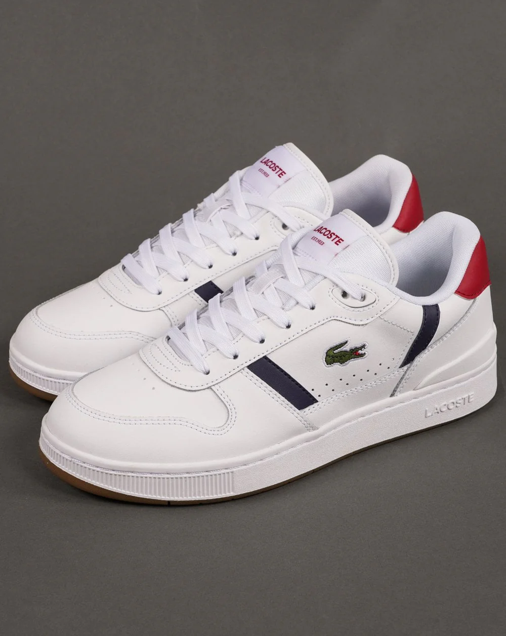 Lacoste T-clip Leather Trainers White/Navy/Red - Image 3