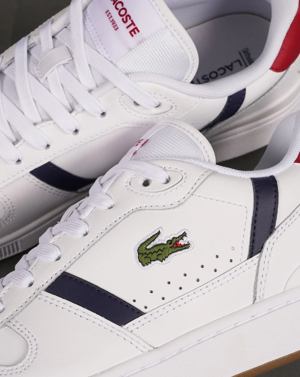 Lacoste T-clip Leather Trainers White/Navy/Red - Image 4