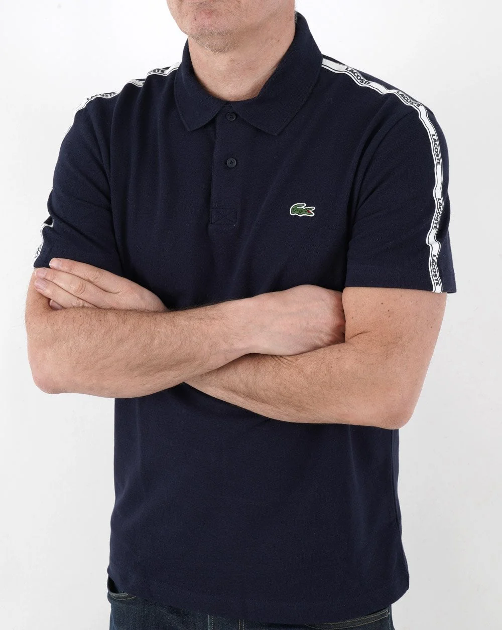 Lacoste Taped Polo Shirt Navy - Image 3