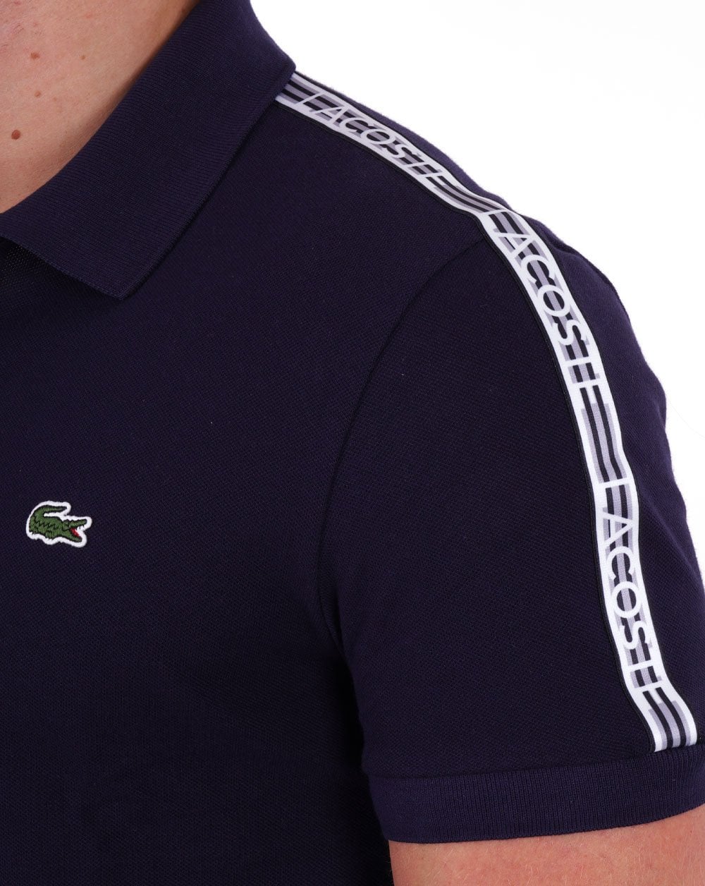 Lacoste Taping Pique Polo Shirt Navy - Image 3