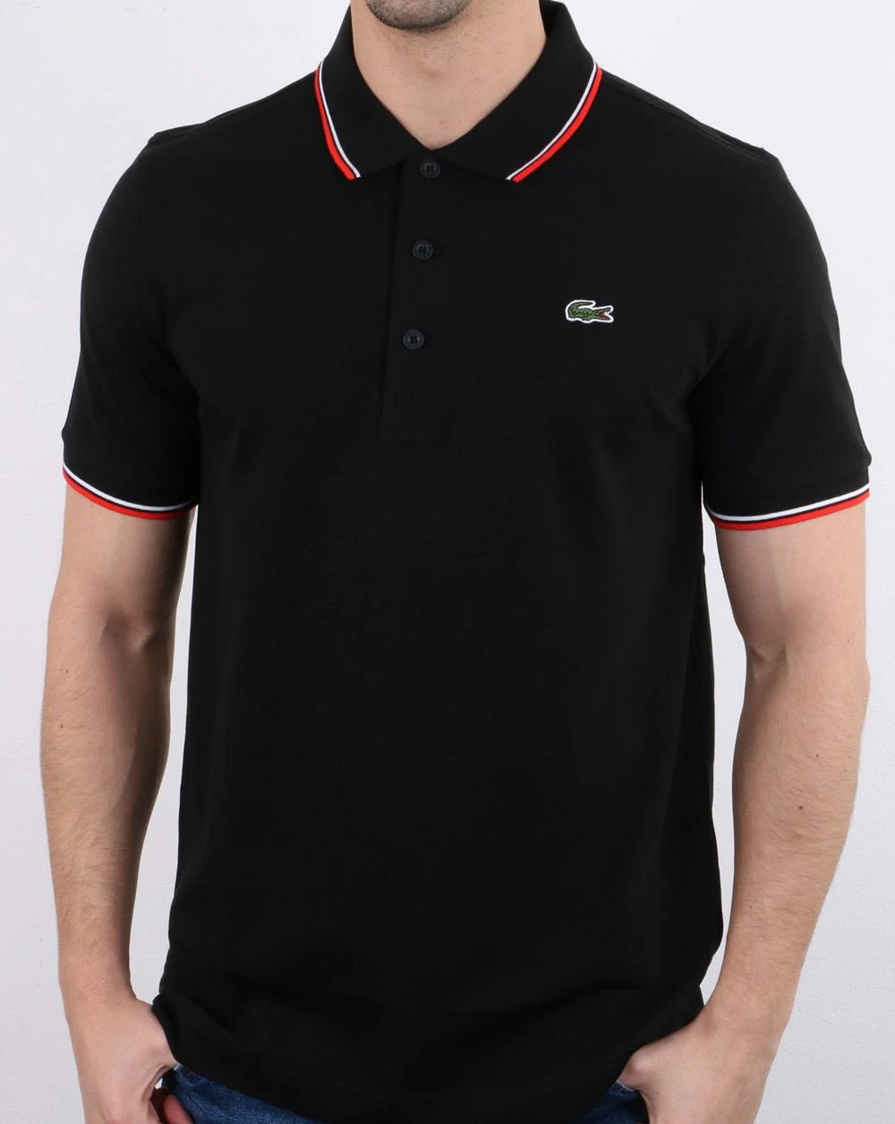 Lacoste Tipped Polo Shirt Black/Red