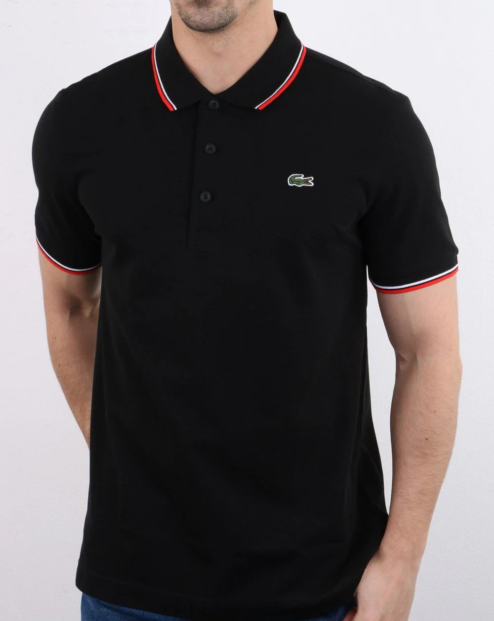 Lacoste Tipped Polo Shirt Black/Red - Image 2