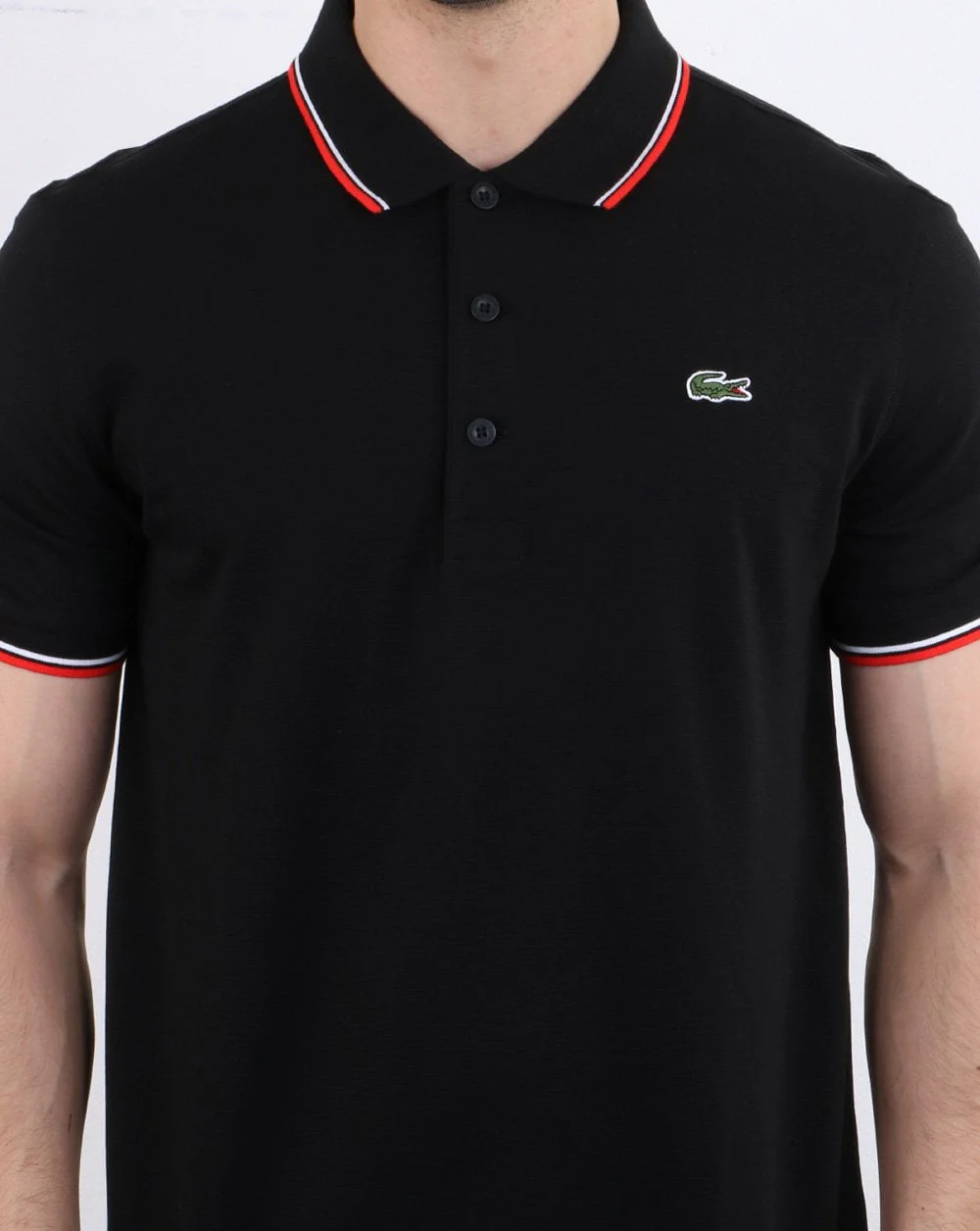 Lacoste Tipped Polo Shirt Black/Red - Image 4