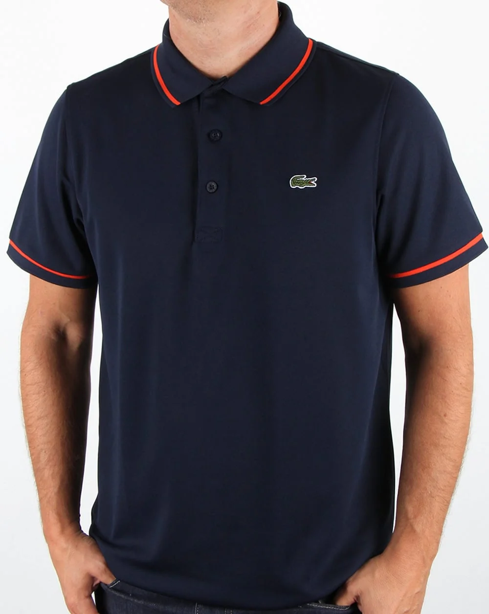 Lacoste Tipped Polo Shirt Navy/Mexico Red - Image 2
