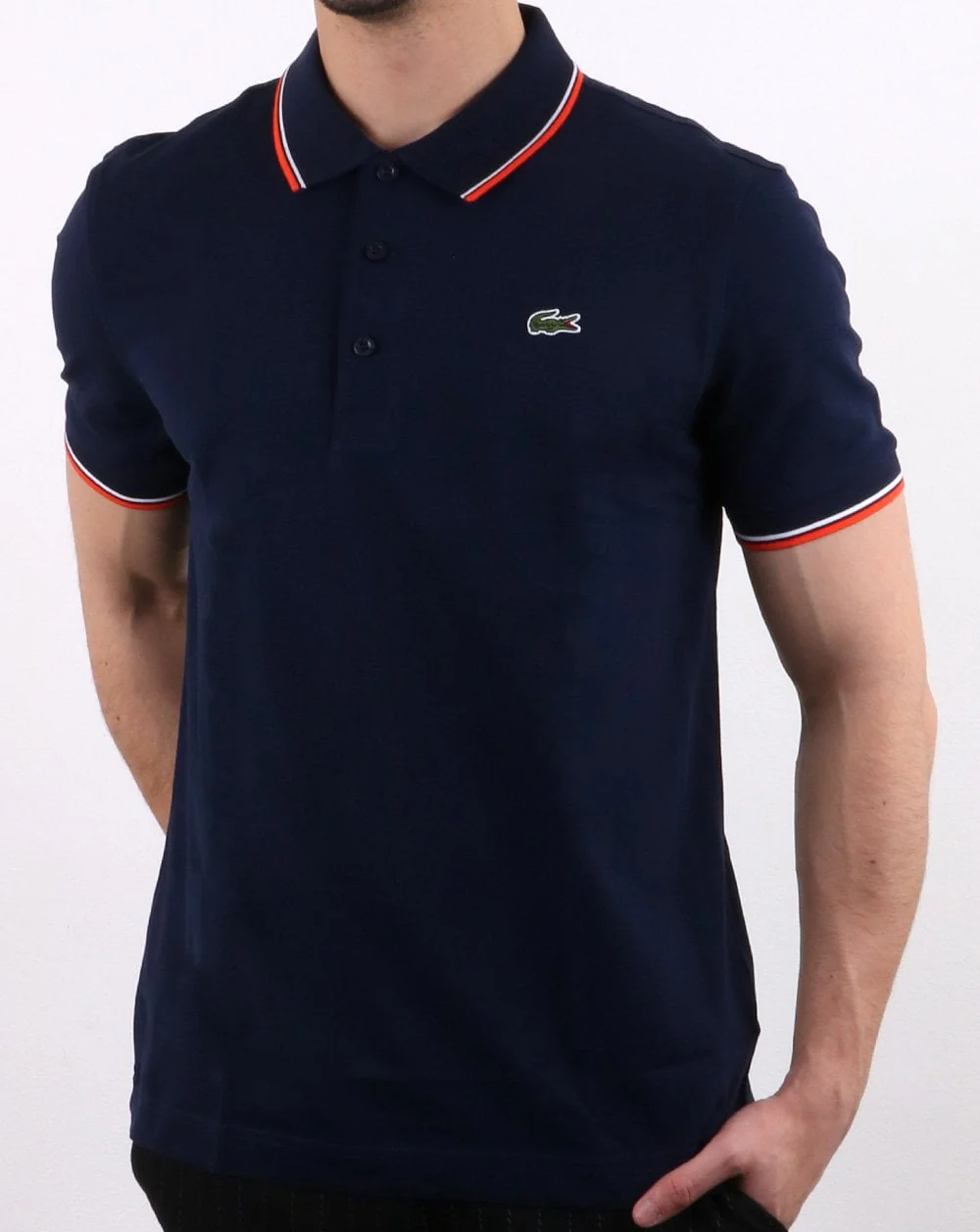 Lacoste Tipped Polo Shirt Navy/Red - Image 2