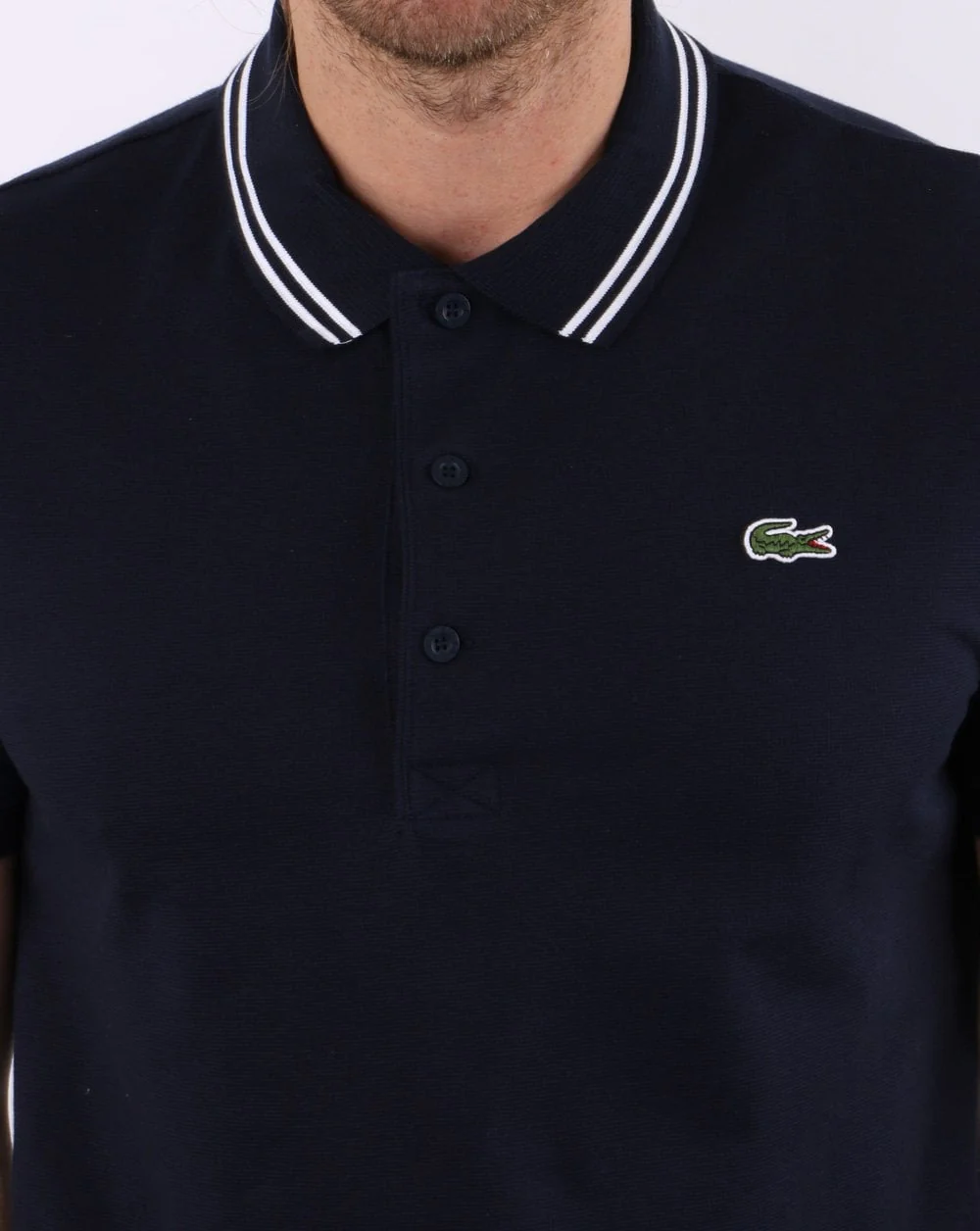 Lacoste Tipped Polo Shirt Navy/White - Image 2
