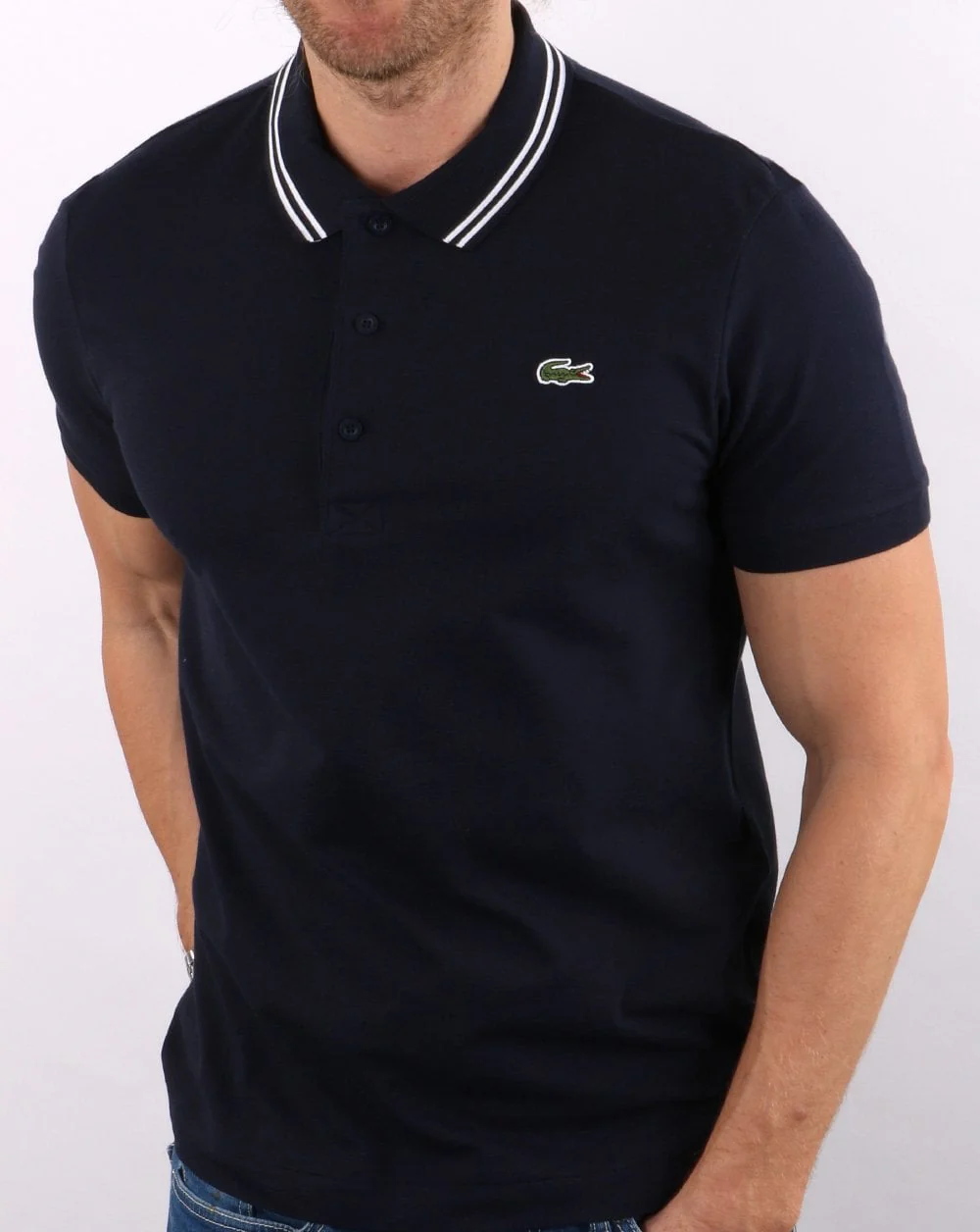 Lacoste Tipped Polo Shirt Navy/White - Image 3